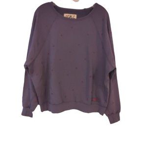 Peace Love World women's Lips Blue Grey distressed Sweatshirt Size Medium